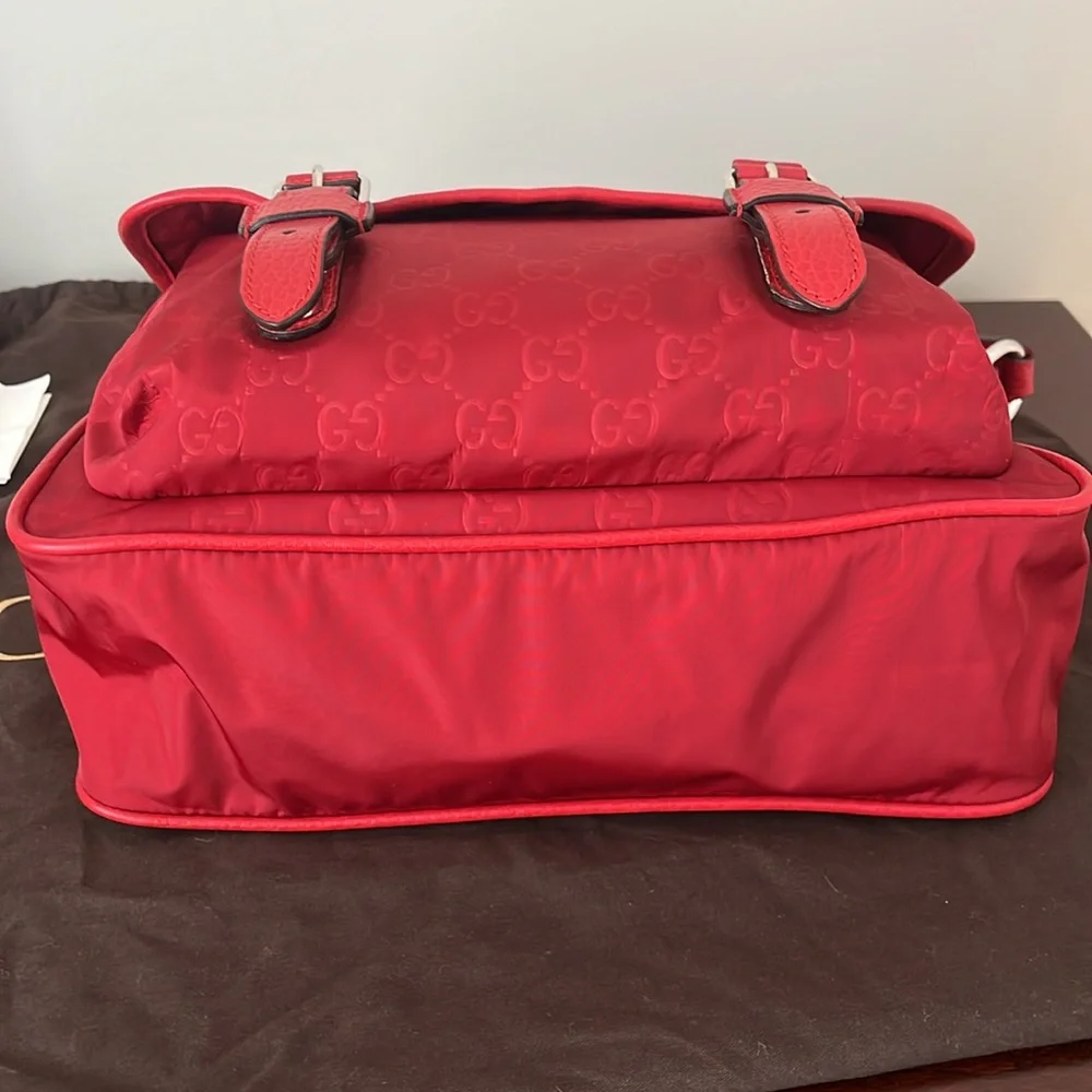 Gucci crossbody bag Guccissima Nylon Monogram Double Buckle Flap Vibrant Red - Picture 7 of 12